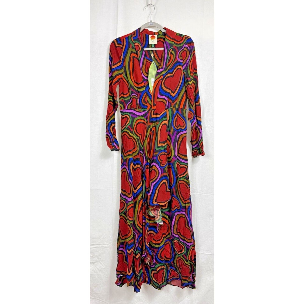 Farm Rio Maxi Dress Rainbow Wild Hearts, Valentine, Medium, New!